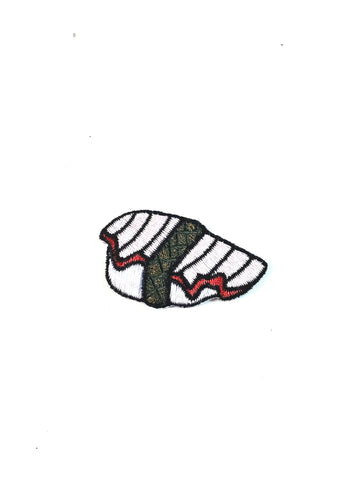 tako octopus sushi embroidered patch with brown, pink, green, and red details