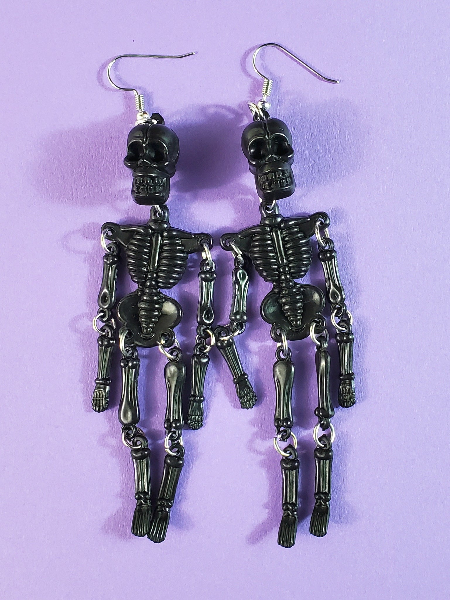 3D Skeleton Dangle Earrings - Black