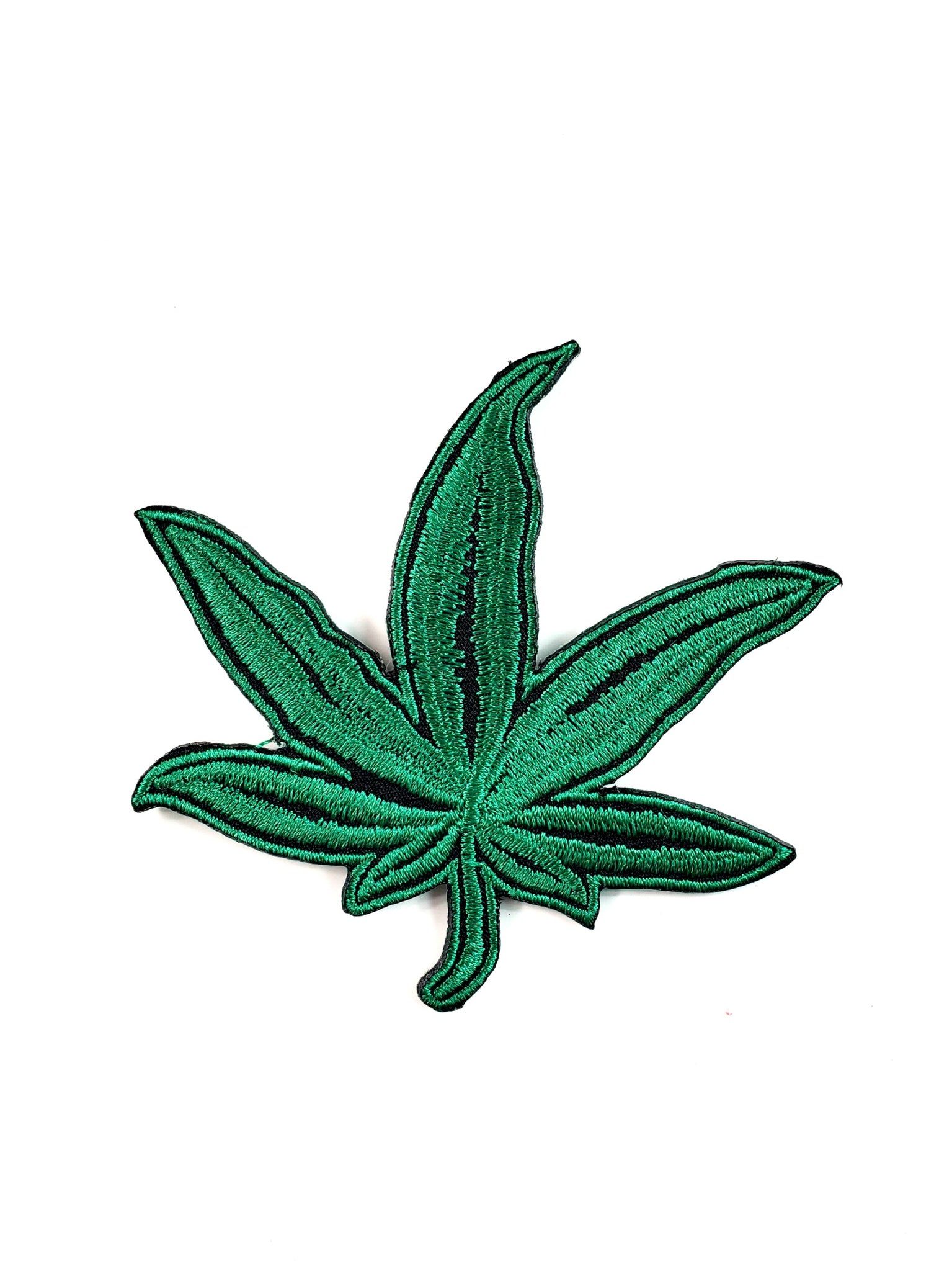 Embroidered 3 3/8" Marijuana Leaf Patch in green and black 