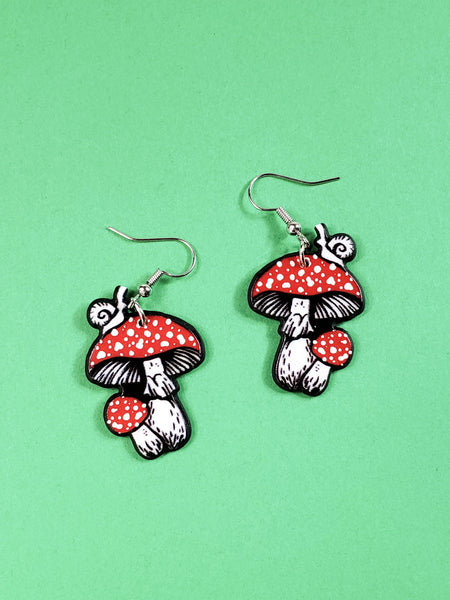 Acrylic Mushroom & Snail Dangle Earrings