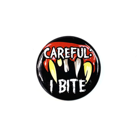 “Careful: I Bite” Button by Retro-a-Go-Go