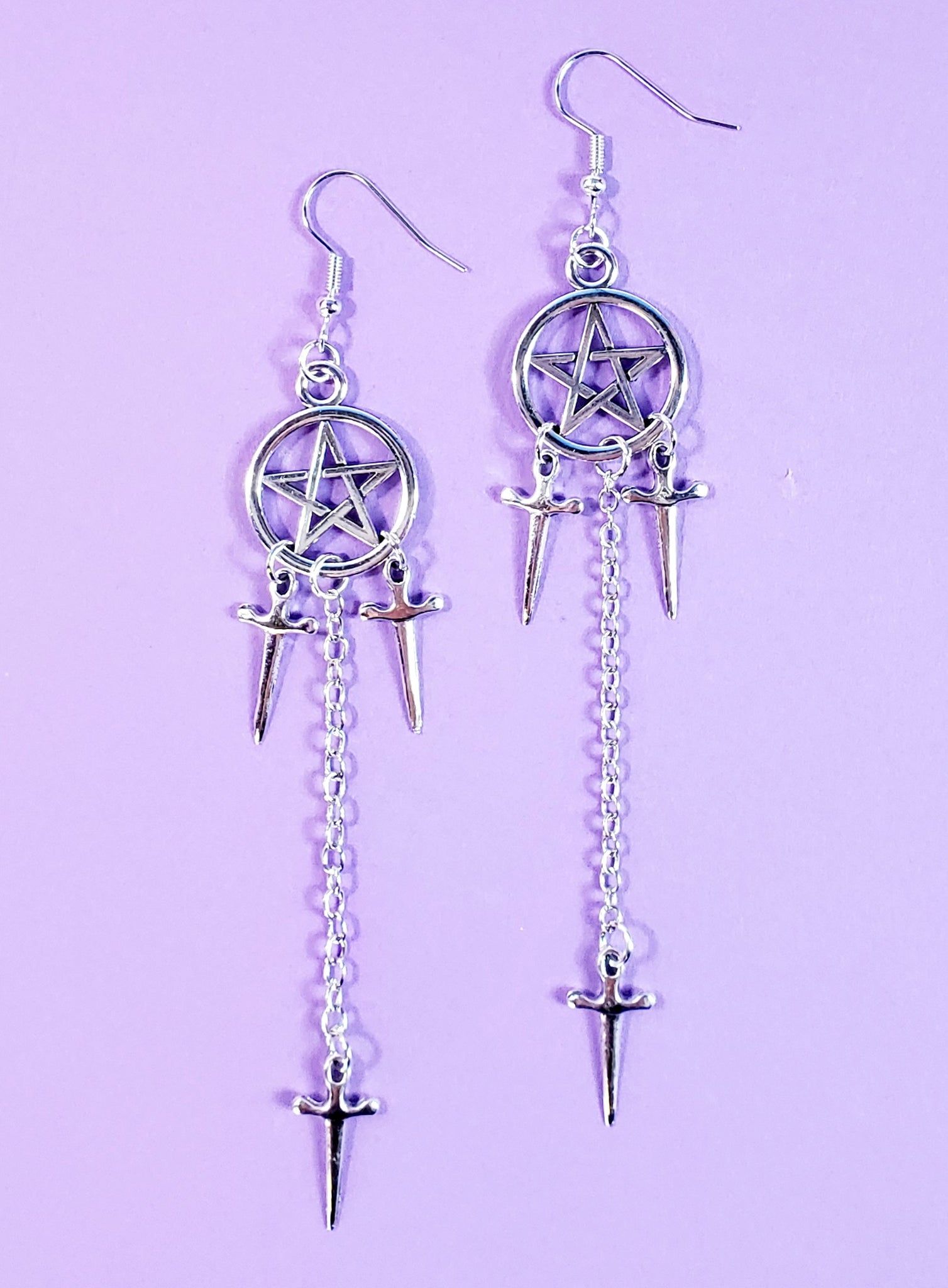 Pentagram & Dagger Dangle Earrings