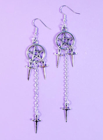 Pentagram & Dagger Dangle Earrings