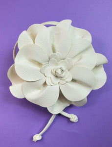 White Faux Leather Flower Tie Belt