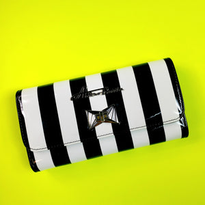 Tri-Fold Wallet in Black and White Stripes by Astro Bettie