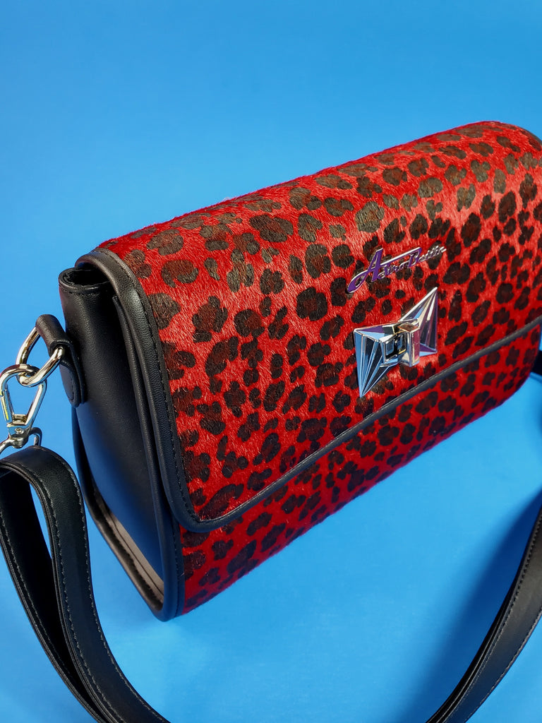 Leopard Print Adjustable Purse Strap in Metallic Red
