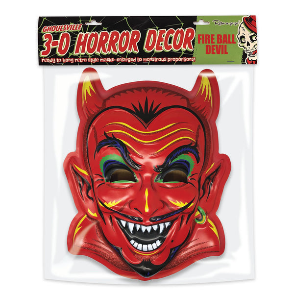 Ghoulsville glitter-y red "Fire Ball Devil" vacu-form plastic wall decor mask