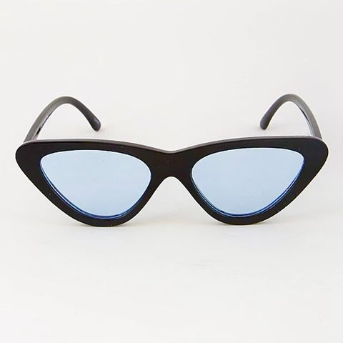 Modern cat eye sunglasses with black frame and blue lens