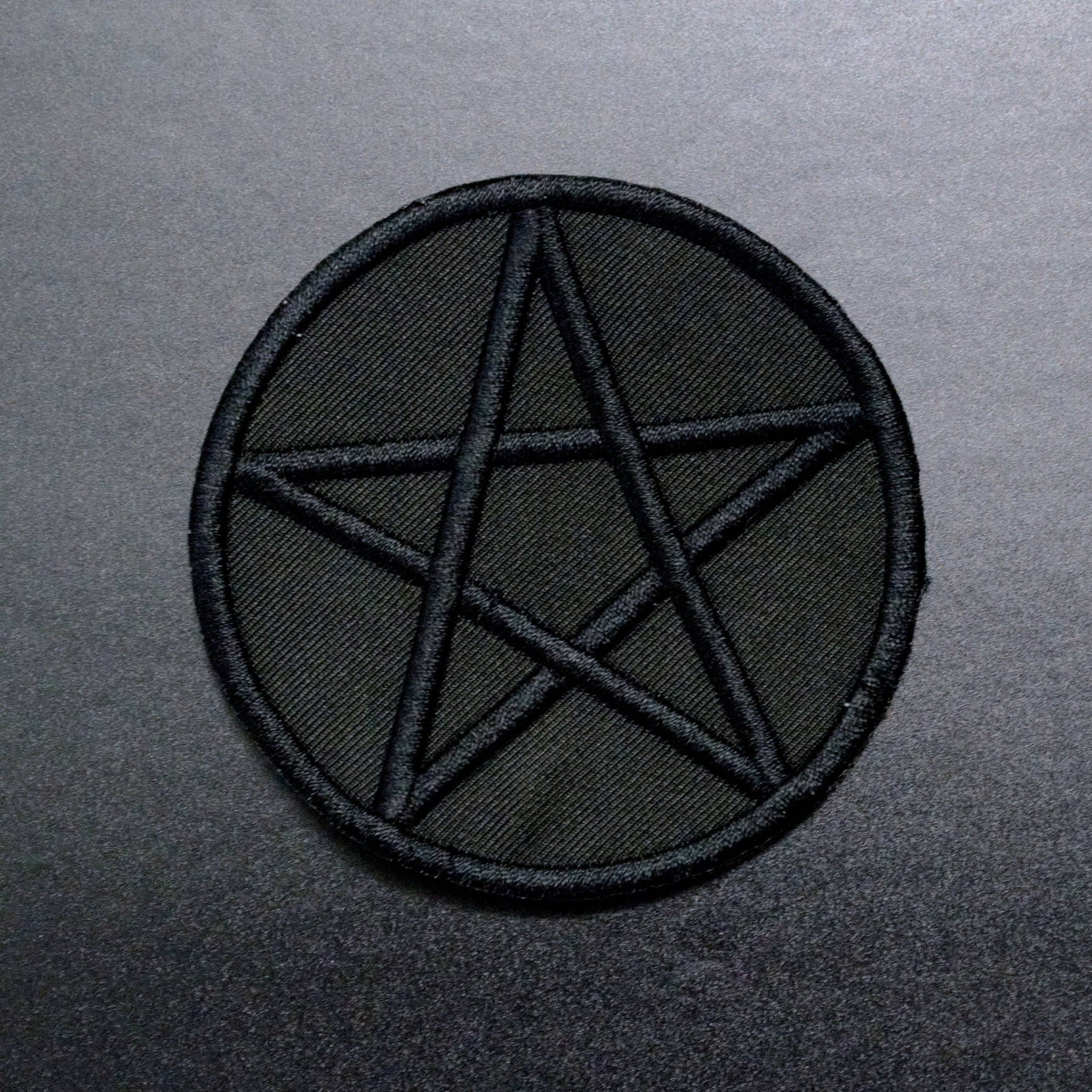 3" round black embroidery on black canvas Pentagram patch