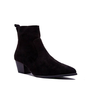 pointed toe black faux suede ankle boot
