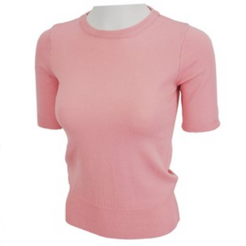 bubblegum pink short sleeve crewneck sweater