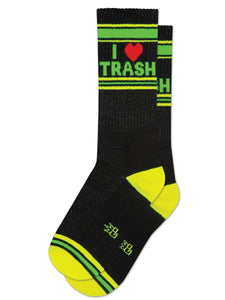 "I ❤️ TRASH" ribbed knit stretch cotton blend crew length gym socks