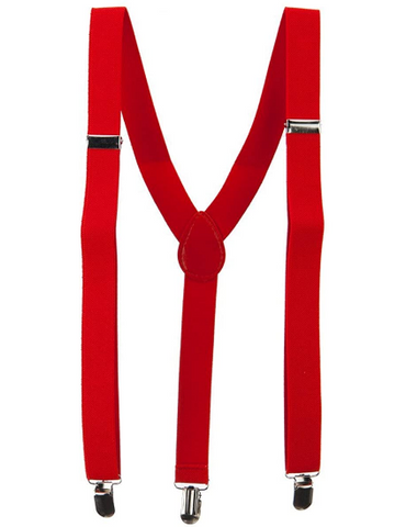 1" wide adjustable red elastic suspenders with silver metal clips