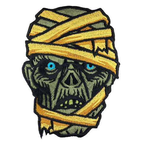 Monsterologist's rendition of classic horror's re-animated Egyptian mummy monster head on an embroidered patch
