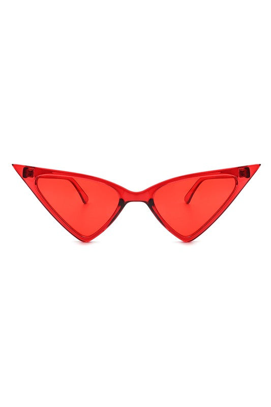 Shiny translucent red plastic frame extreme triangle shape sunglasses with bright red lenses