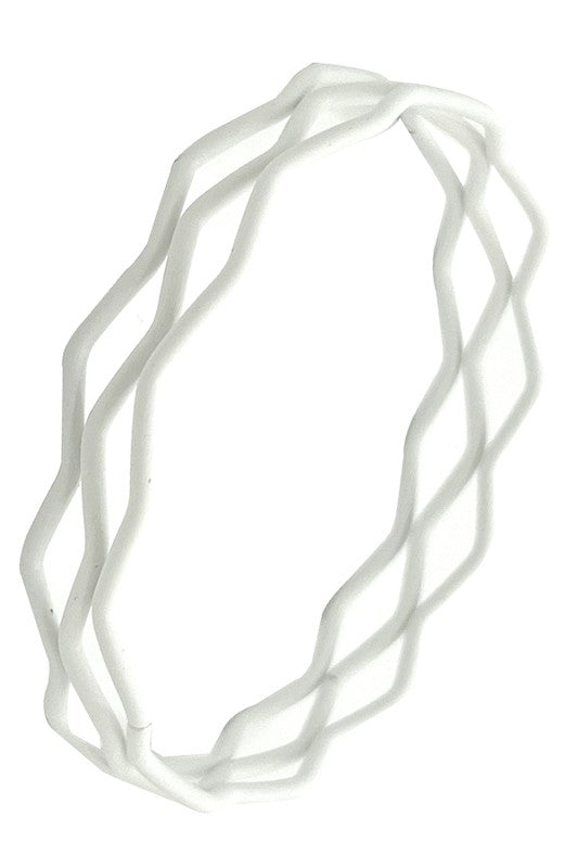 set of three metal bangles in a wavy zig-zag shape with a bright white matte soft-touch coating