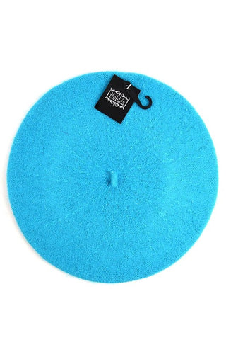 11" diameter "French" style wool blend knit beret in light turquoise blue
