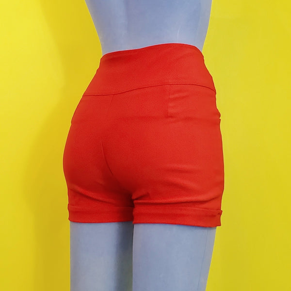 Four Button High-Waist Shorts - Red
