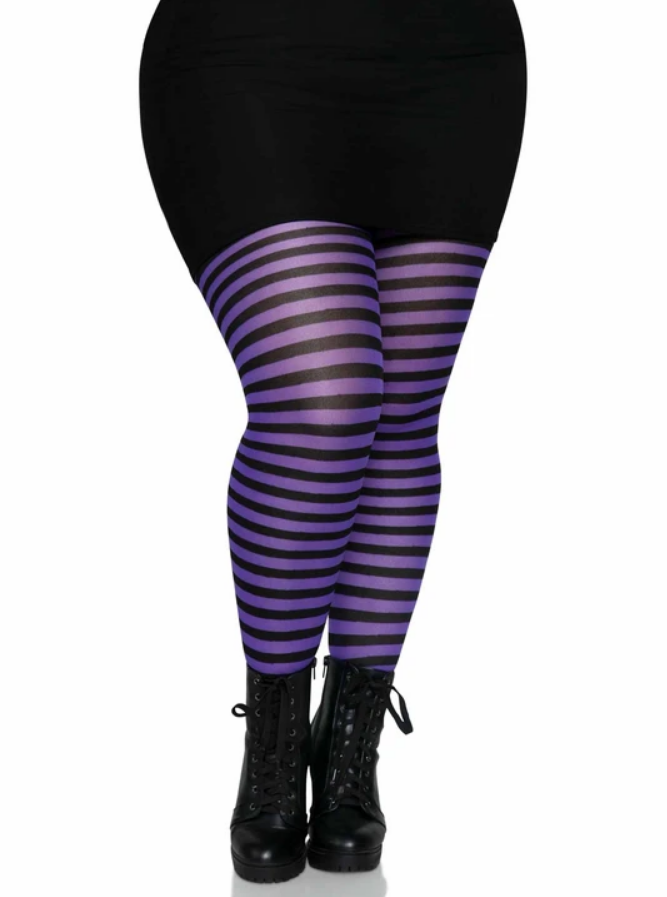 Plus Size Striped Tights Black Purple | Naked City Clothing