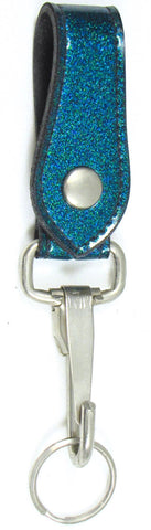 soft and durable cascade blue glitter vinyl snap on keychain fob with a heavy duty hook and keyring