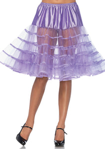 26" length fluffy layered tulle crinoline petticoat in lavender purple, shown on model