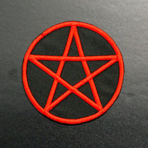 3" round red embroidery on black canvas Pentagram patch