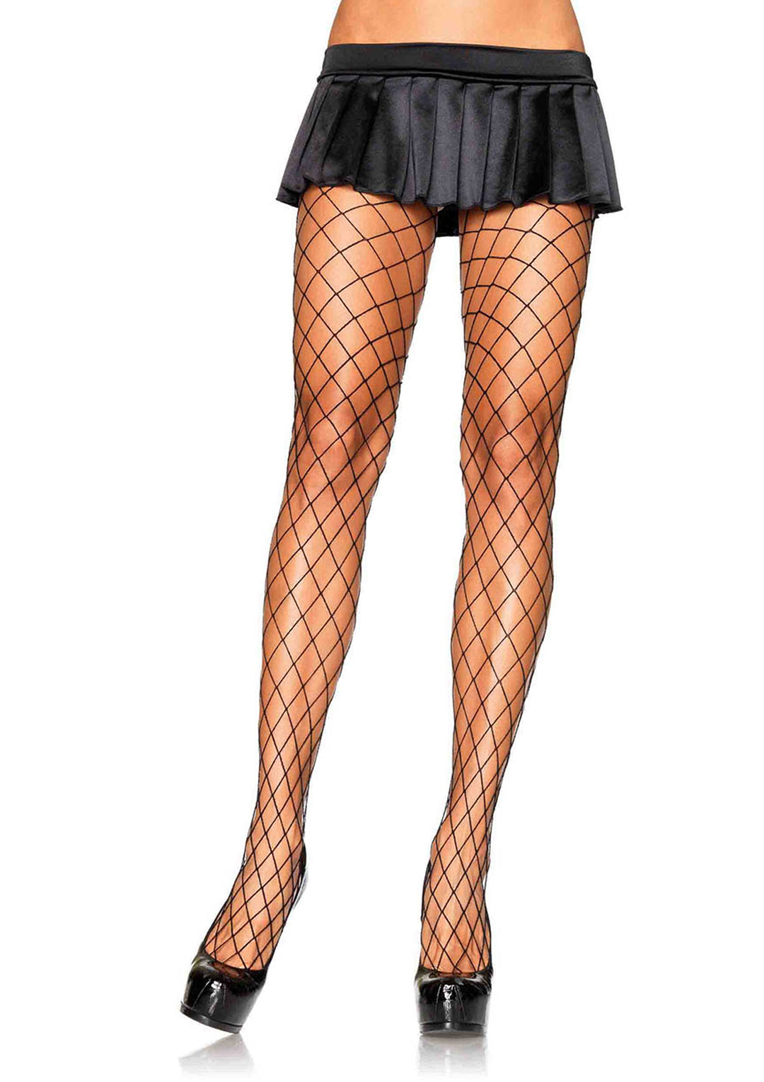 black diamond net pantyhose, shown on model