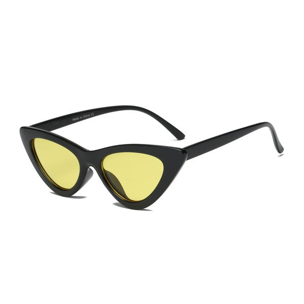 Modern cat eye sunglasses with black frame and yellow lens