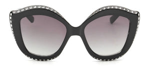 black plastic frame embellished sunglasses with gradient smoke lens