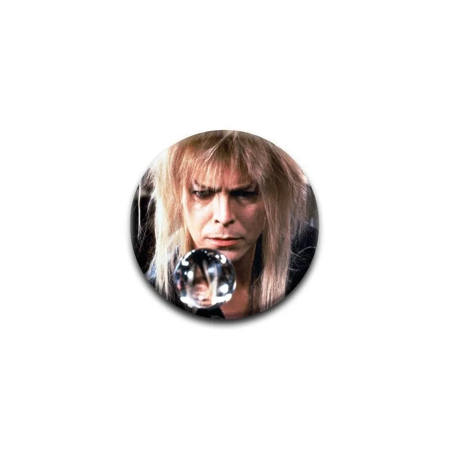 A 1.25” button of his role as Jareth from the 1986 fantasy film Labyrinth