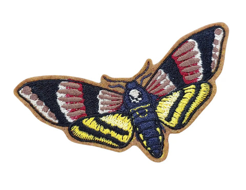 Death’s Head Moth embroidered patch on brown felt