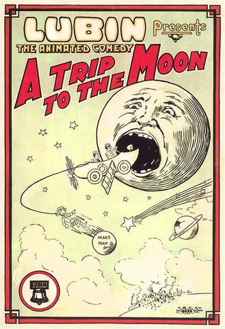 Rectangular magnet of an illustrated poster for the movie A Trip to the Moon