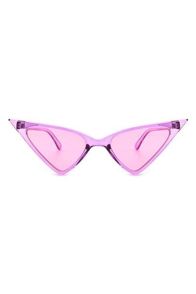 Shiny translucent pink plastic frame extreme triangle shape sunglasses with bright pink lenses