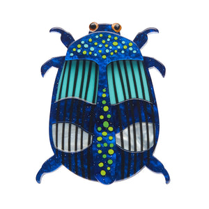 Jocelyn Proust Collaboration Collection "A Jewel Among Beetles" blue with painted details layered resin brooch