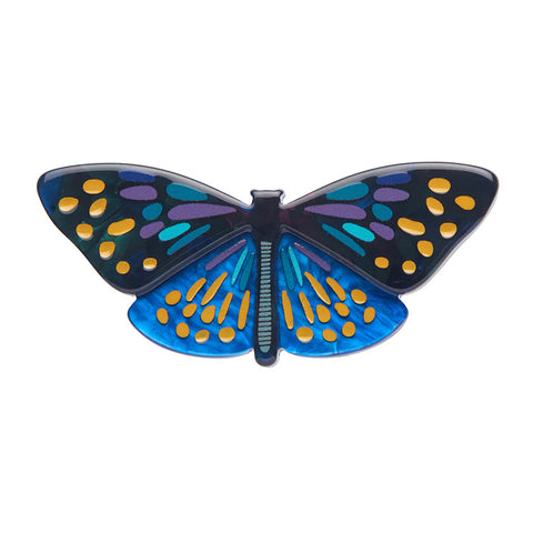 Jocelyn Proust Collaboration Collection "Set Yourself Free Butterfly" blue with painted details layered resin brooch