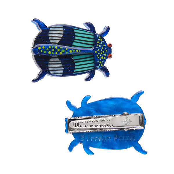 Jocelyn Proust Collaboration Collection pair of "A Jewel Among Beetles" layered resin hair clips
