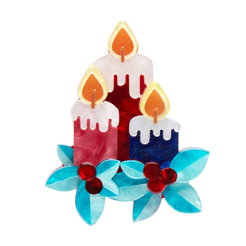Modern Holiday Collection "Bright Spirits" layered resin three-candle decoration brooch