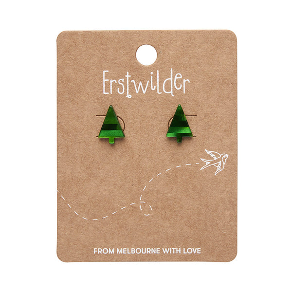 pair Christmas tree shaped post earrings in rich bright green stripe texture 100% Acrylic glitter resin