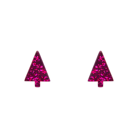 pair Christmas tree shaped post earrings in glitter-y hot pink 100% Acrylic resin