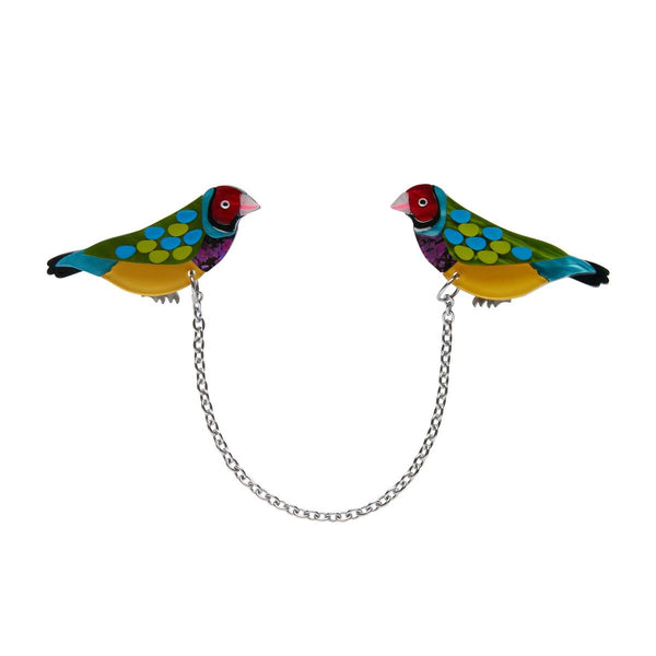 Erstwilder x Jocelyn Proust Collaboration Collection "As Good as Gould" chain-linked layered resin birdie brooch set