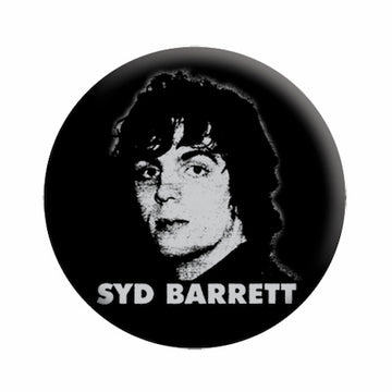 Black & grey Syd Barrett portrait 1.25" round metal pinback button 