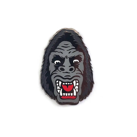 Black, white, grey, and red enameled silver metal King Kong lapel pin