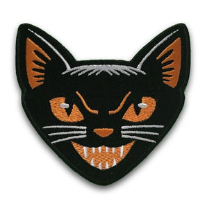 3 3/16" black, orange, white embroidered iron or sew on cat face patch