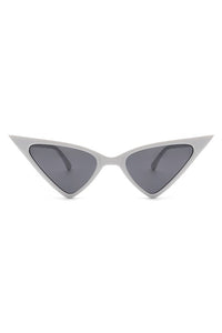 Shiny white plastic frame extreme triangle shape sunglasses with dark smoke lens