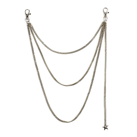 shiny silver metal triple layer trousers link style chain with a dangling nautical star charm