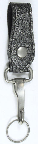 soft and durable charcoal grey glitter vinyl snap on keychain fob with a heavy duty hook and keyring