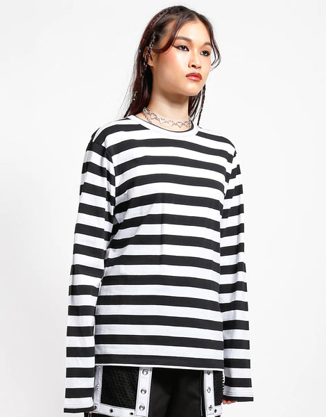 Tripp NYC Long Sleeve Striped Shirt - Black & White