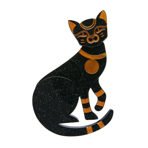 black glitter with metallic gold "Cleocatra" Egyptian style cat layered resin brooch