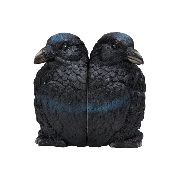 5.5" tall pair black resin corvus bird bookends
