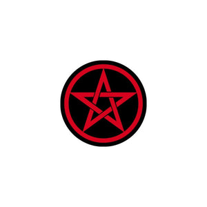 pentagram in red on black 1" round pinback metal button